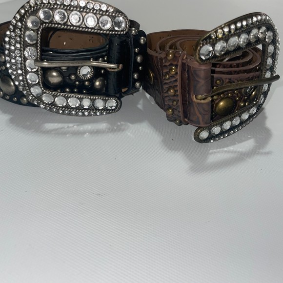 100% manmade material crocodile indent black and brown rhinestone belts - Picture 7 of 13